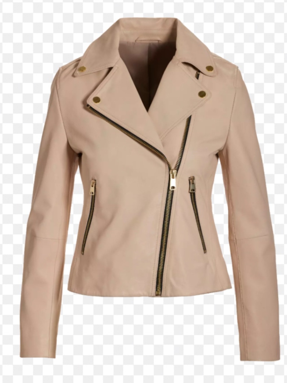 Boston Proper Genuine Leather Zip Detail Moto Jacket in BONE